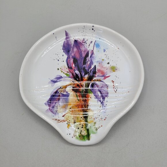 Dean Crouser Ceramic Spoon Rest Abstract Purple Iris Design - Picture 1 of 8